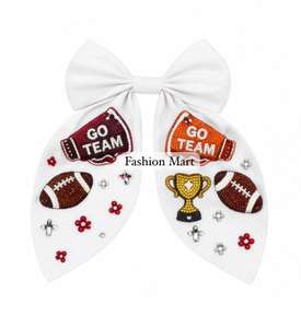 Handmade Beaded <b>Game</b> Day Cheer Bow Sports Theme Hair Bow For Girls And Teens - Product Image 5