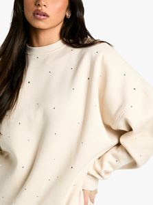 New Arrival Women's <b>Hooded</b> Anti-Pilling Printed Rhinestone Sweatshirt Solid Colour Breathable Hip Hop Winter Acid Wash Front - Product Image 3