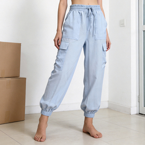 Custom <strong>Women</strong> Lightweight <strong>Cargo</strong> Pants Elastic Waist Loose Joggers Soft Casual Pocket Utility Trousers for Autumn - Product Image 1