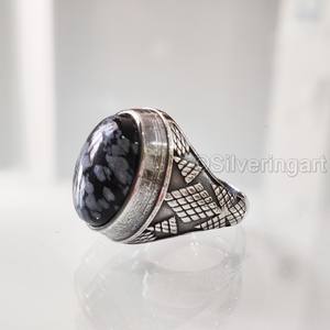 Mayorista Anillo para hombre Copo de nieve natural Obsidiana Piedra preciosa Anillo de piedra natal Todos los tamaños Joyería de fiesta árabe Anillo de plata esterlina 925 - Product Image 3
