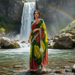 Dernier modèle de sari en georgette super pure avec imprimé Bandhani Jodhpur et magnifique travail de pita - Product Image 1