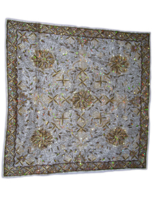 Silk Zari Work Table Cover Elegant <b>Tablecloth</b> with Intricate Hand Embroidery for Luxury Dining Weddings and Special Occasions - Product Image 5