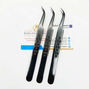 Professional Curved` Plasma <b>Black</b> 90 Degree <b>Heart</b> Design Eyelash Extension Tweezers Smooth Tip Pointed with Perfect Grip - Product Image 1