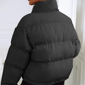 Veste matelassée décontractée pour femmes tricotée respirante rembourrée coupe ample épaissir léger coton col montant conception unie - Product Image 6