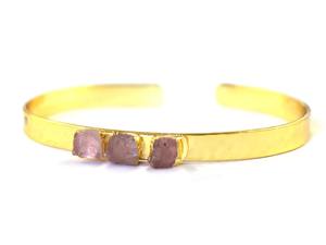 Brazalete de Cuarzo Rosa Genuino, Brazalete Chapado en Oro de 18k, Brazalete de Piedra Natal de Enero - Product Image 5