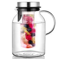 Carafe infuseur à fruits en verre borosilicate Hiware avec couvercle, 2,0 L, résistante aux hautes températures, pour boissons infusées à l'eau chaude/froide, thé, eau bouillante, sans danger