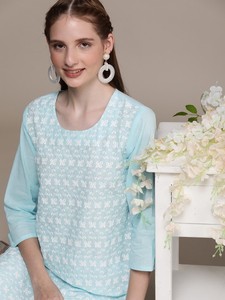 Kurta en pur coton brodé de fleurs pour femmes avec Palazzo indien pakistanais salwaar kameez - Product Image 5
