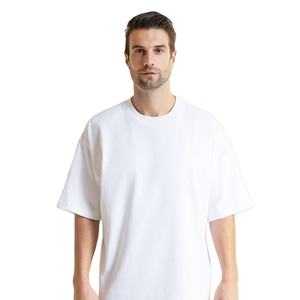 Hip Hop lourd 100% coton fait hommes surdimensionné t-shirts/haute qualité hommes couleur unie coupe ample hommes décontracté t-shirts - Product Image 4