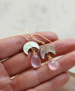 ต่างหูชุบทองสีเงิน925ทำด้วยมือไม้ถูพื้นไม้ถูพื้นทำจากหินควอตซ์ธรรมชาติทรงพระจันทร์เสี้ยวประดับมุกลวดสำหรับงานแต่งงานงานปาร์ตี้ - Product Image 4