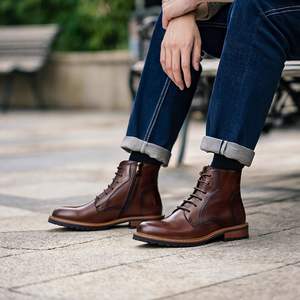 Retro <b>Brown</b> Cow Leather Chelsea Boots with Shock Absorption and Soft for Men's Vintage Theme Events and Office Wear <b>Shoes</b> - Product Image 3