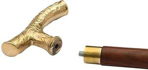 Handcrafted Folding Trekking <b>Pole</b> Left-Handed Cobra Head Handle in Chrome Brass with Natural <b>Wood</b> Grips for Hiking - Product Image 6