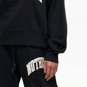 Trendy Oversized Varsity <b>Black</b> Sweatshirt with Unique Design and Ribbed Hem Perfect for Casual Wear and Street Style - Product Image 3