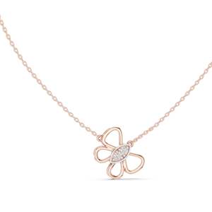 Collar Floral con Diamante Cultivado en Laboratorio de 0.16 CT, VVS-VS EF, Corte Brillante Redondo, Oro de 18K, 14K, Amarillo, Rosa, Blanco - Product Image 2