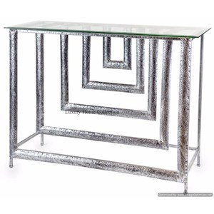 Table console en métal décorative de couleur or et noir Tables d'utilisation de villa et de bureau artisanales royales luxueuses d'Inde - Product Image 2