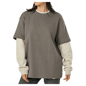 เสื้อยืดผ้าฝ้าย100% แขนสองชั้นสำหรับผู้ชายเสื้อยืดเย็บปักลายวินเทจซักได้สำหรับทั้งชายและหญิง - Product Image 1