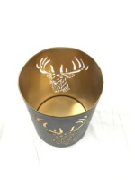 Ornamen Gantung Meja Besi Desain Rusa Sonnet Decor, Tempat Lilin Votive Berlapis Bubuk Hitam, Cetak Digital Buatan Tangan untuk Rumah
