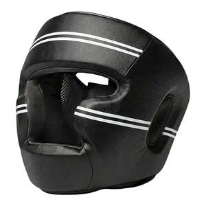 Casque de boxe classique noir, protection complète des joues, léger, double bande blanche, casque d'entraînement professionnel MMA - Product Image 1