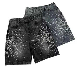 Pantalones Cortos de Malla para Hombre, Estilo Urbano Personalizado, Desgastado, Vintage, Lavado Ácido, con Pedrería, Estilo Hip Hop, Diamantes, Holgados, Fabricante 2026 - Product Image 3