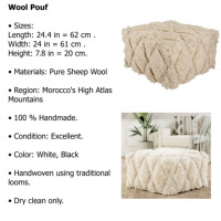 Pouf carré en coton doux tufté, fait main, abstrait, blanc berbère, pour salon, canapé, animal de compagnie, décoratif, style glamour