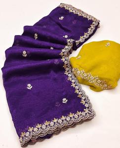 Le plus à la mode exclusif couleur pourpre Sari élégant Blouse élégant fantaisie ethnique dernière à la mode indien Boutique fête porter vêtements de mariée - Product Image 1