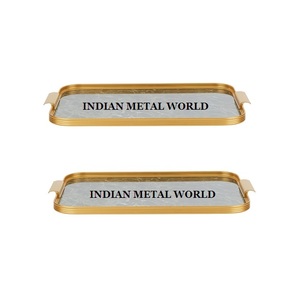 คุณภาพที่เหนือกว่าชาและกาแฟที่ให้บริการถาดชุด2การออกแบบที่เรียบง่ายขนาดใหญ่โลหะถาดอาหารจากอินเดีย - Product Image 5