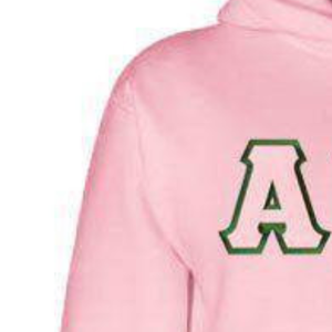AKA Hooded Sweatshirt Twill <b>Lettered</b> Pullover Hoodie Premium Fleece Custom Greek Sorority Apparel <b>Light</b> Pink Twill - Product Image 2