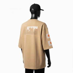 Camiseta Holgada para Hombre, Talla Grande, Tejido Jersey de Algodón Grueso de 240 GSM, Transpirable, Color Beige, Logotipo de Silicona, Ajuste Personalizado - Product Image 5