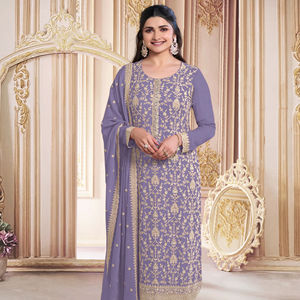 Costume Prachi Desai Salwar brodé en georgette violette - Product Image 1