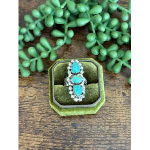Southwest Handmade Kingman Turquoise Sterling <b>Silver</b> <b>Adjustable</b> Cluster <b>Ring</b> - Product Image 1