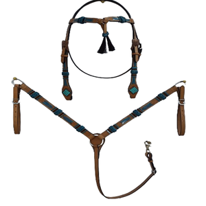 Cabecera de caballo occidental de alta calidad y cuello de pecho Nuevo diseño Concho de cuero crudo y verde azulado para montar y entrenar - Product Image 2