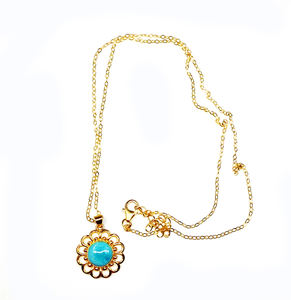 Cadena con colgante de plata de ley 925 con gemas turquesas chapadas en oro, para uso diario, Unisex - Product Image 2