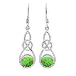 Pendientes de piedras preciosas turquesas, pendientes de forma redonda de Plata de Ley 925 sólida para mujeres y niñas, Pendientes colgantes, joyería estampada 925 - Product Image 1