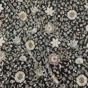 Tissu brodé en filet papillon pour fille Kurti fantaisie tissé et tricoté avec perle et Cutdana Work Style uni Lehangh - Product Image 4