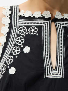 Vestidos de playa Bodycon manga farol cuello cuadrado vestido fluido con gradas vestido largo bordado de flores para mujer - Product Image 2