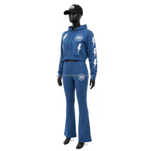 Ensemble de survêtement en molleton de coton lourd pour femmes, 320 GSM, bleu royal, design à panneaux, logo thermocollé, survêtements grande taille - Product Image 4