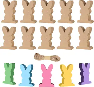 Bằng Gỗ Bunny Cutout Cho Phục Sinh Thủ Công Gỗ dở dang Trống Thỏ Dấu Hiệu Với Twines Cho Trẻ Em DIY Craft Bảng Khay Trang Trí