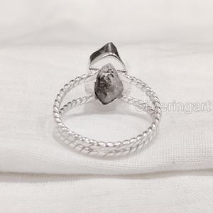 Bague pour femme en argent sterling 925 avec diamant Herkimer brut naturel, double bande torsadée, bijoux de Noël - Product Image 6