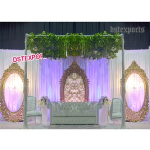 Cadres de fond de scène de mariage en forme ovale en fibre, cadres et panneaux de fond de scène de mariage, décoration de scène de mariage indienne, Canada - Product Image 1