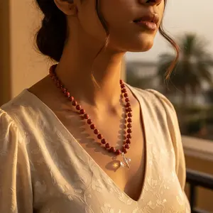 "Red Jasper Hook Pendant Necklace Classic <b>Religious</b> Trendy Women's Brass Jewelry <b>Gift</b>" - Product Image 1