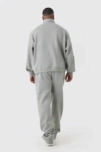 Sweat-shirt gris à col zippé pour homme avec logo personnalisé et pantalon large assorti, ensemble de survêtement OEM ODM, vêtements en gros - Product Image 6