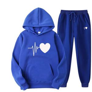 Top Quality Stylish Woman Tracksuits Sublimation Printed <b>Hooded</b> 2 Piece Set 100% Organic Cotton Wholesale Sweat Suits - Product Image 1
