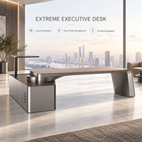 Bureau de direction moderne de luxe réglable en hauteur avec design à double courbe et finition en placage de qualité supérieure pour bureau de direction