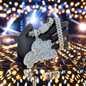 Collier pendentif en argent 925 plaqué or 14 carats avec moissanite, personnalisé pour homme, style rappeur, lettres brillantes, grand nom, hip hop, soirées de gala - Product Image 3