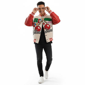 เสื้อแจ็คเก็ตวาร์ซิตี้คอตั้งแบบสวมใส่ได้ทุกวัน ผ้าขนสัตว์ แขนเสื้อแบบต่างๆ  ปักโลโก้แบบแพทช์ขนาดใหญ่พิเศษตามสั่ง  สำหรับฤดูหนาว  แบบยูนิเซ็กส์ - Product Image 6