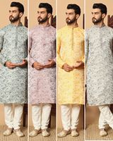 Ensemble de pyjama élégant pour homme en rayonne, à séchage rapide, avec jacquard épais et paillettes, idéal pour les saisons festives - mariages, fêtes, Diwali