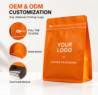 Sachet de café personnalisé de haute qualité avec valve d'air, fermeture éclair, fond plat, en aluminium, type stand-up