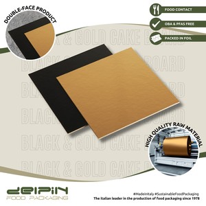 แผ่นรองเค้กกระดาษเคลือบโลหะสีดำทองแบบใช้แล้วทิ้ง - Product Image 2