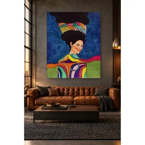 Fida, femme au turban coloré sur toile imprimée Nuit étoilée - Product Image 4
