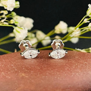 14K Or Massif 0.10 CT Brillant Marquise Cut Lab Grown Diamond Piercing Fine Jewelry. - Product Image 3