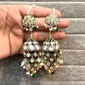 Pendientes de lujo de alta calidad Real Kundan Polki Pendientes chapados en oro para fiesta boda y pendientes tradicionales reales para mujer - Product Image 2